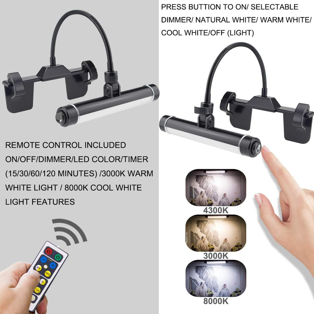 HONWELL Painting Lights Cordless, Dartboard Light with Remote, Rechargeable Picture Light, Picture Frame Light with 3 Modes 28 LEDs Rotate Head, 360° Flexible Neck, Clip on Display Light for Art-Black - Grand Goldman