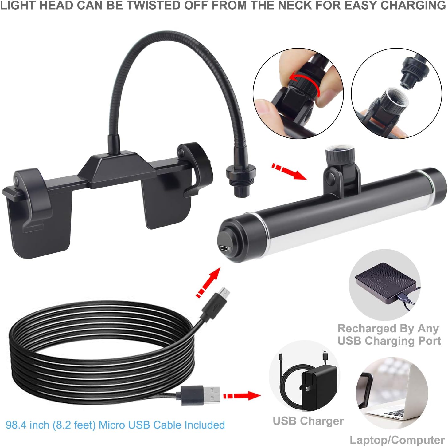 HONWELL Painting Lights Cordless, Dartboard Light with Remote, Rechargeable Picture Light, Picture Frame Light with 3 Modes 28 LEDs Rotate Head, 360° Flexible Neck, Clip on Display Light for Art-Black - Grand Goldman