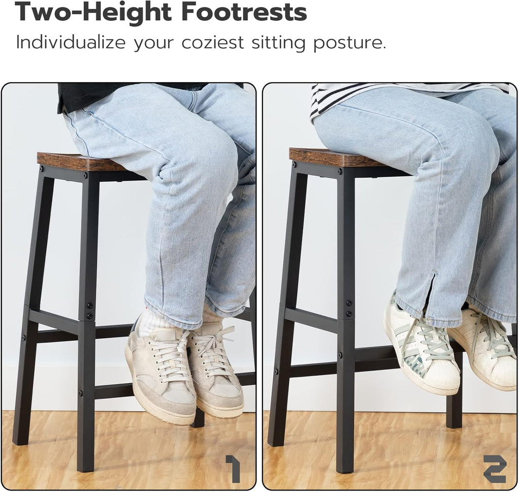 HOOBRO Bar Stools, Set of 2 Bar Chairs, 23.6 Inch Saddle Stools, Kitchen Counter Stools with Footrests, Industrial Stools for Dining Room, Kitchen, Counter, Bar, Rustic Brown and Black BF02MD01 - Grand Goldman