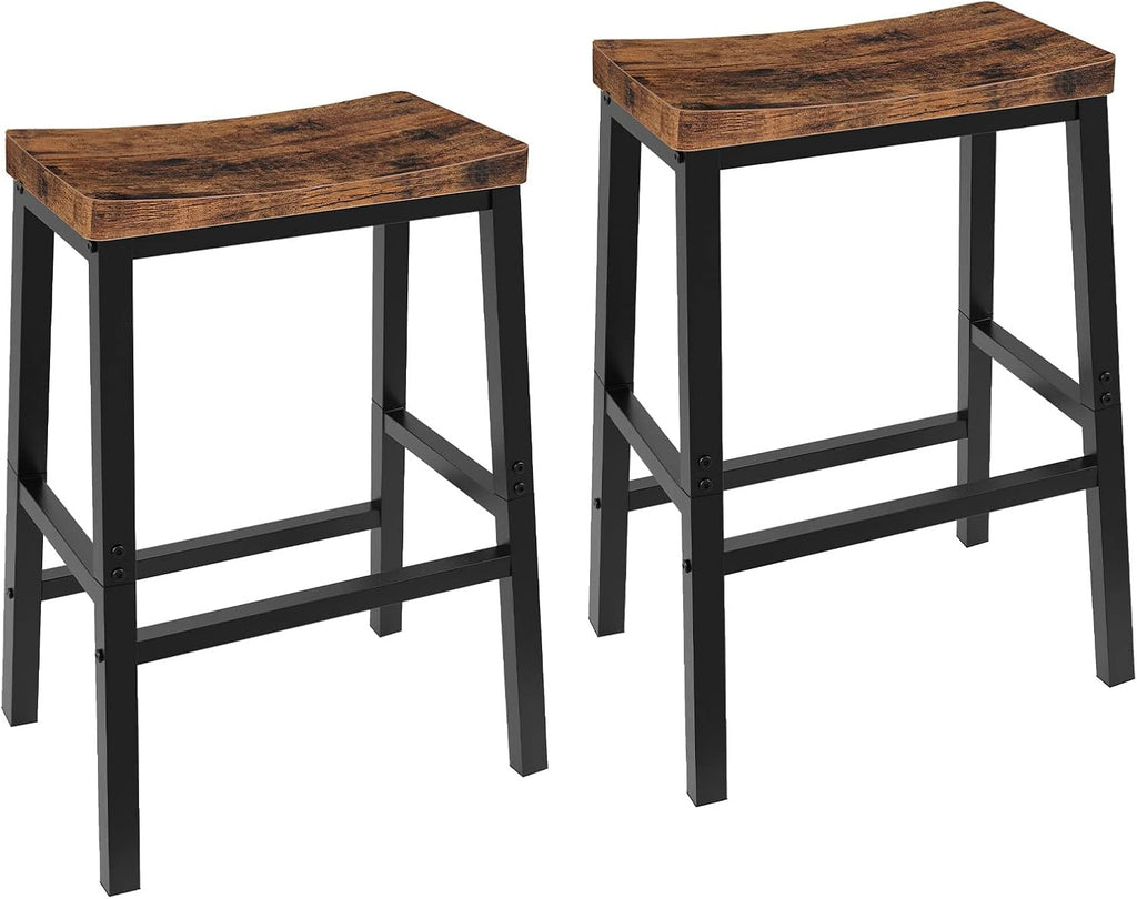 HOOBRO Bar Stools, Set of 2 Bar Chairs, 23.6 Inch Saddle Stools, Kitchen Counter Stools with Footrests, Industrial Stools for Dining Room, Kitchen, Counter, Bar, Rustic Brown and Black BF02MD01 - Grand Goldman