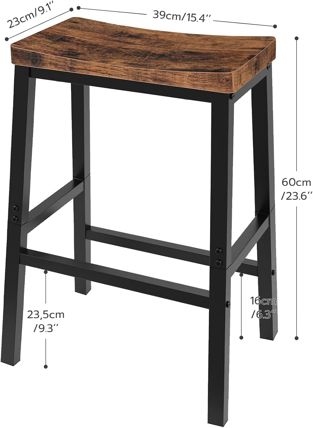 HOOBRO Bar Stools, Set of 2 Bar Chairs, 23.6 Inch Saddle Stools, Kitchen Counter Stools with Footrests, Industrial Stools for Dining Room, Kitchen, Counter, Bar, Rustic Brown and Black BF02MD01 - Grand Goldman