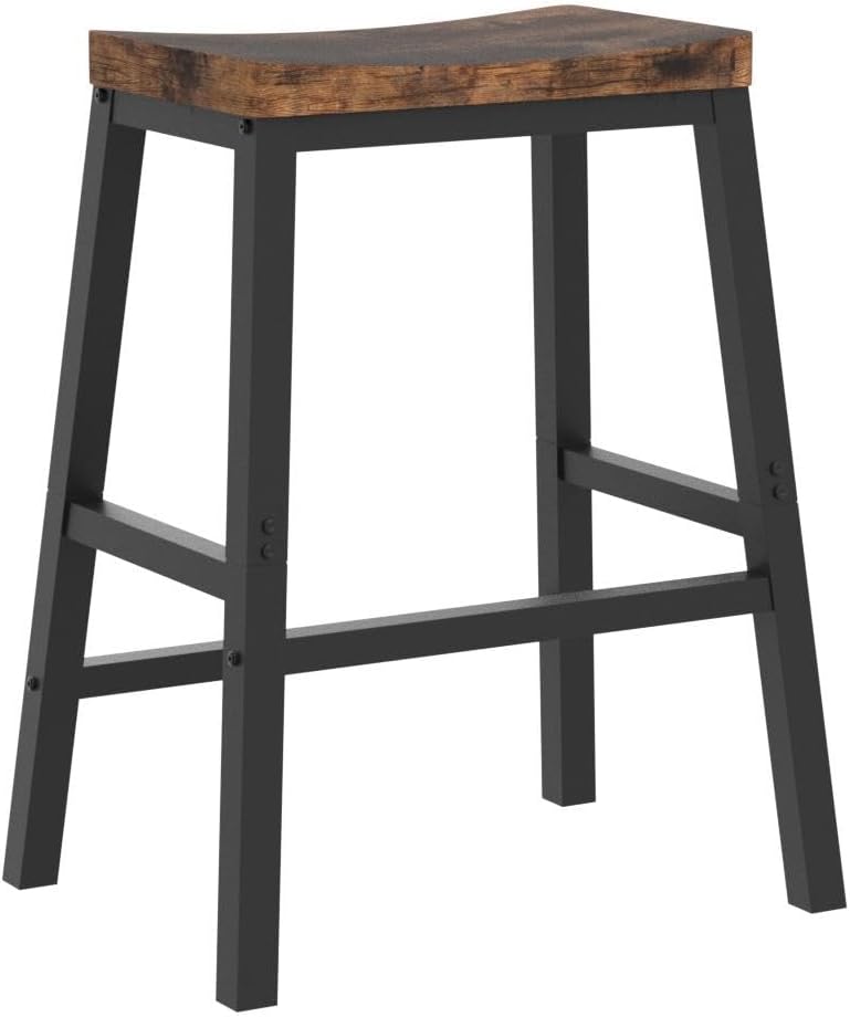 HOOBRO Bar Stools, Set of 2 Bar Chairs, 23.6 Inch Saddle Stools, Kitchen Counter Stools with Footrests, Industrial Stools for Dining Room, Kitchen, Counter, Bar, Rustic Brown and Black BF02MD01 - Grand Goldman