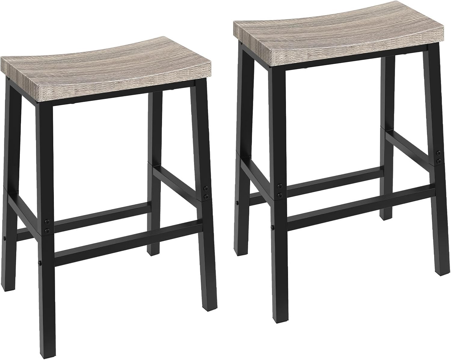 HOOBRO Bar Stools, Set of 2 Bar Chairs, 23.6 Inch Saddle Stools, Kitchen Counter Stools with Footrests, Industrial Stools for Dining Room, Kitchen, Counter, Bar, Rustic Brown and Black BF02MD01 - Grand Goldman
