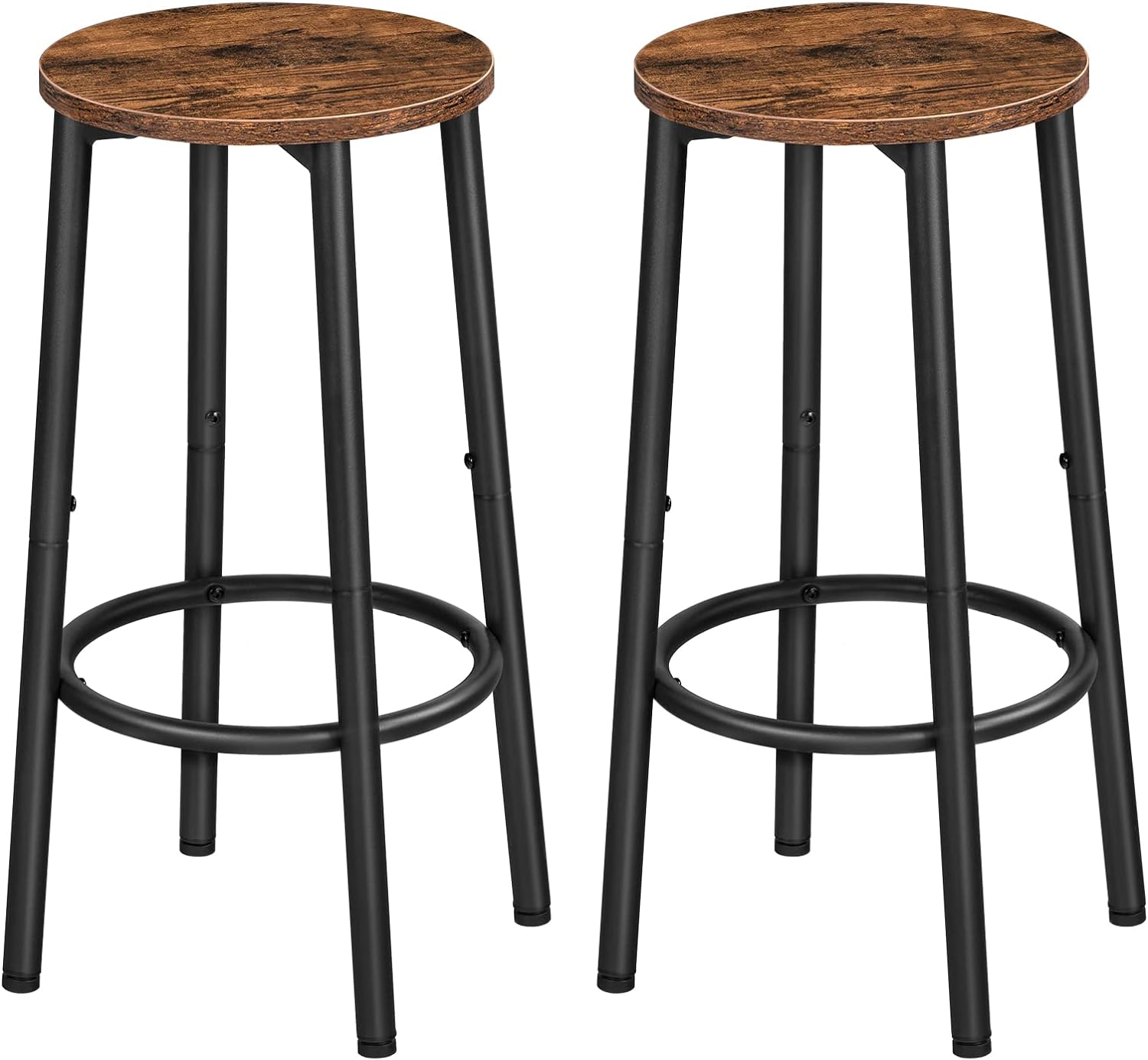 HOOBRO Bar Stools, Set of 2 Bar Chairs, Kitchen Round Height Stools with Footrest, Breakfast Bar Stools, Sturdy Steel Frame, for Dining Room, Kitchen, Party, Easy Assembly, Rustic Brown BF03BY01 - Grand Goldman