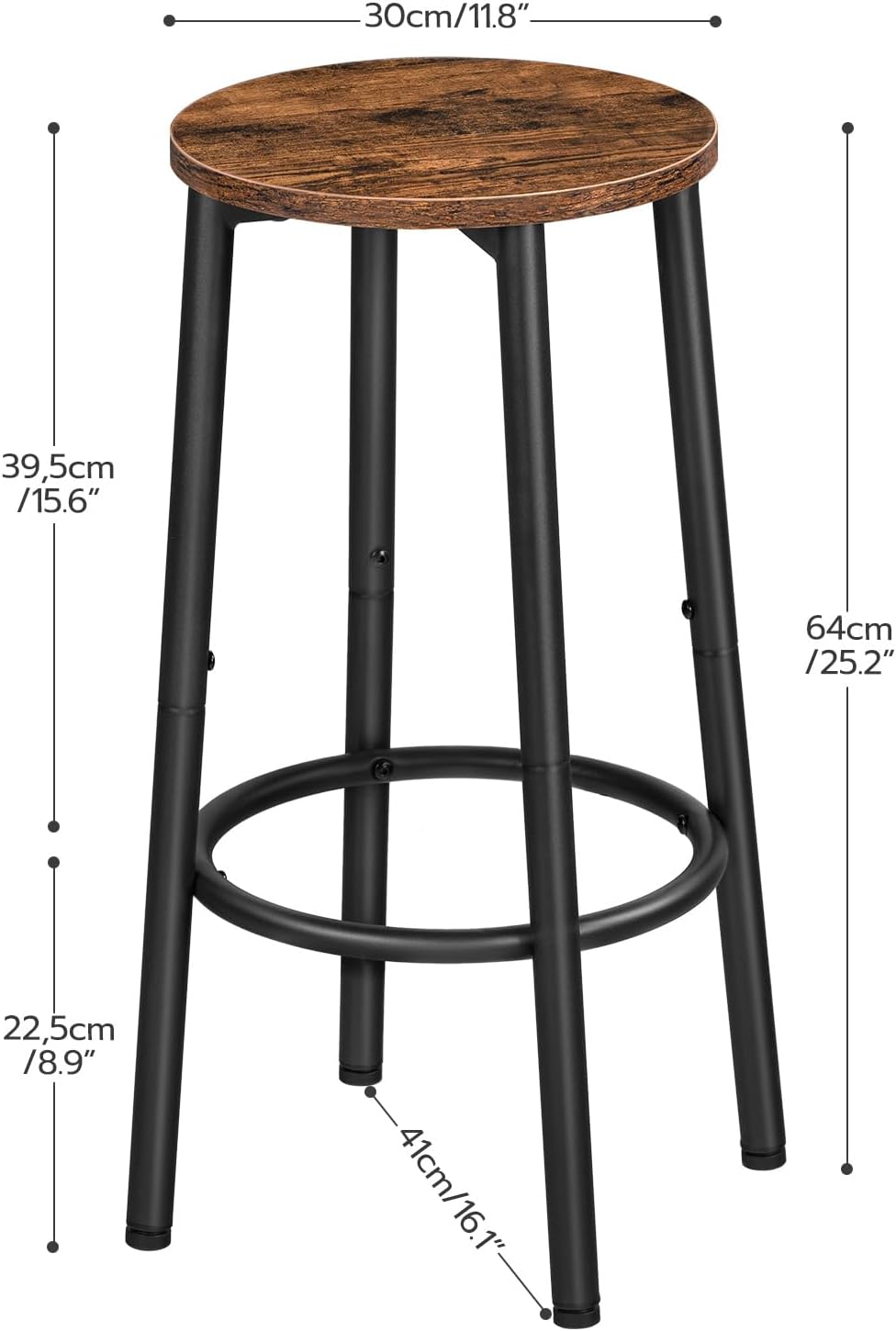 HOOBRO Bar Stools, Set of 2 Bar Chairs, Kitchen Round Height Stools with Footrest, Breakfast Bar Stools, Sturdy Steel Frame, for Dining Room, Kitchen, Party, Easy Assembly, Rustic Brown BF03BY01 - Grand Goldman
