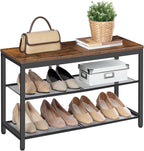 HOOBRO Shoe Bench, 3-Tier Shoe Rack, Industrial Shoe Organizer Storage Bench, 29.5 inches Entry Bench with Mesh Shelves, for Entryway, Living Room, Hallway, Easy Assembly, Rustic Brown BF75HX01 - Grand Goldman