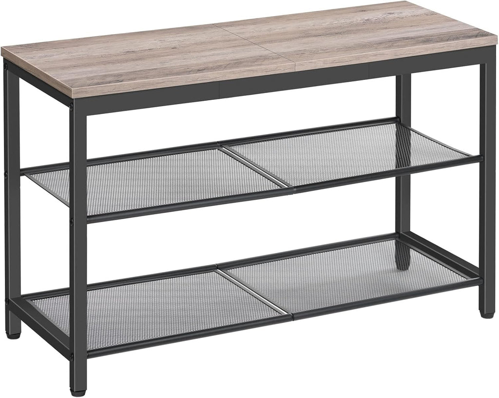 HOOBRO Shoe Bench, 3-Tier Shoe Rack, Industrial Shoe Organizer Storage Bench, 29.5 inches Entry Bench with Mesh Shelves, for Entryway, Living Room, Hallway, Easy Assembly, Rustic Brown BF75HX01 - Grand Goldman