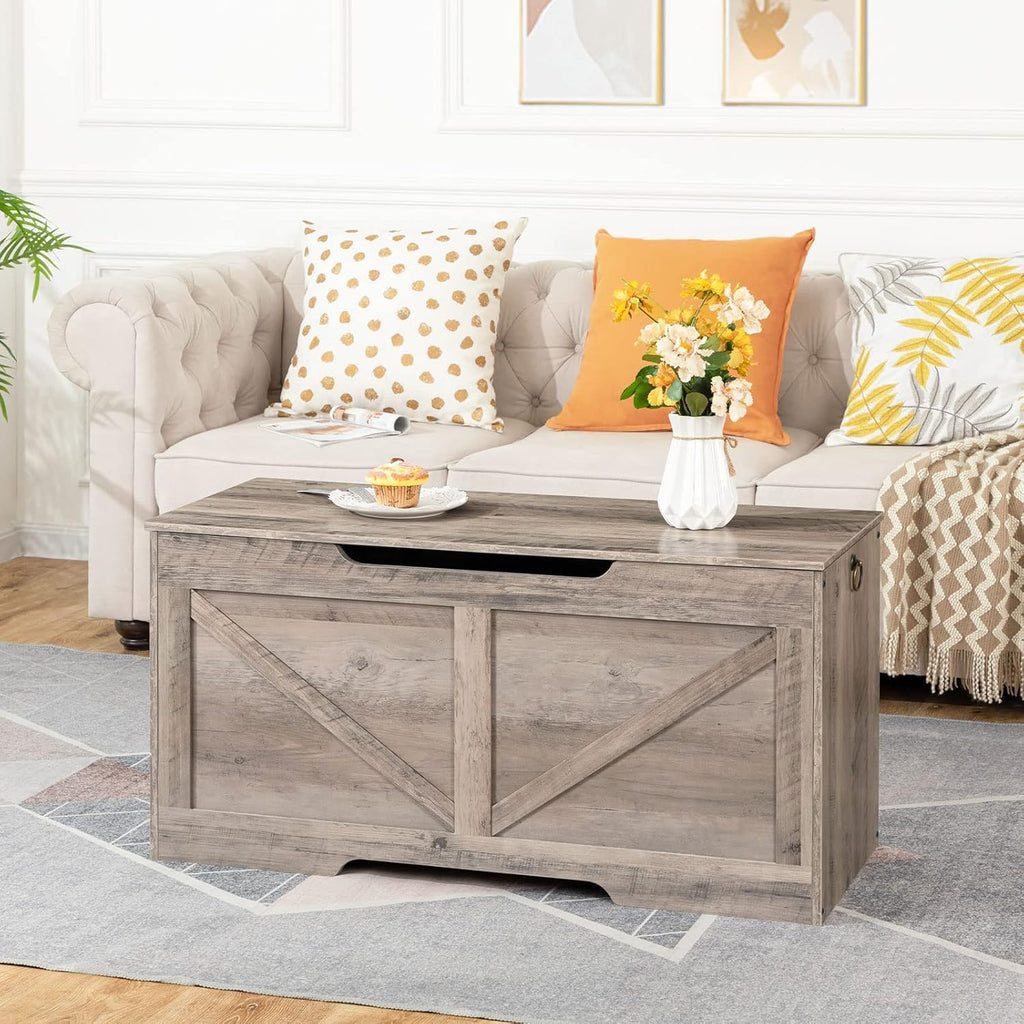 HOOBRO Storage Bench, 39.4” Retro Wooden Storage Chest with U-Shaped Cut-Out Pull, Safety Hinge, Supports 220 lb and Easy Assembly for Toy Box Organizer (Greige) BG771CW01 - Grand Goldman