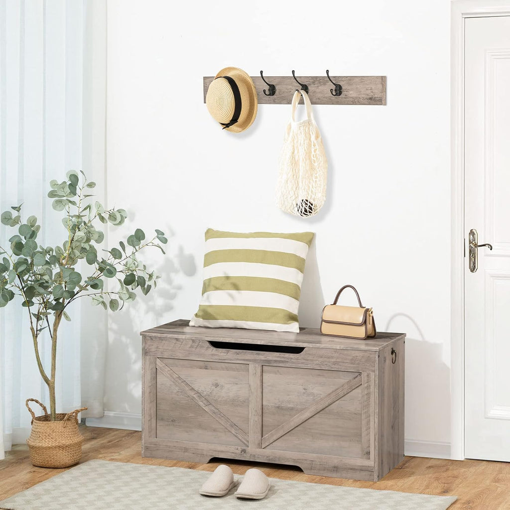 HOOBRO Storage Bench, 39.4” Retro Wooden Storage Chest with U-Shaped Cut-Out Pull, Safety Hinge, Supports 220 lb and Easy Assembly for Toy Box Organizer (Greige) BG771CW01 - Grand Goldman