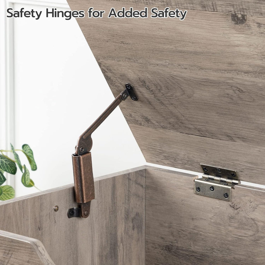 HOOBRO Storage Bench, 39.4” Retro Wooden Storage Chest with U-Shaped Cut-Out Pull, Safety Hinge, Supports 220 lb and Easy Assembly for Toy Box Organizer (Greige) BG771CW01 - Grand Goldman