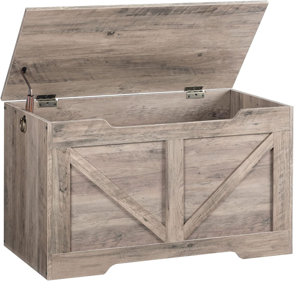 HOOBRO Storage Bench, 39.4” Retro Wooden Storage Chest with U-Shaped Cut-Out Pull, Safety Hinge, Supports 220 lb and Easy Assembly for Toy Box Organizer (Greige) BG771CW01 - Grand Goldman