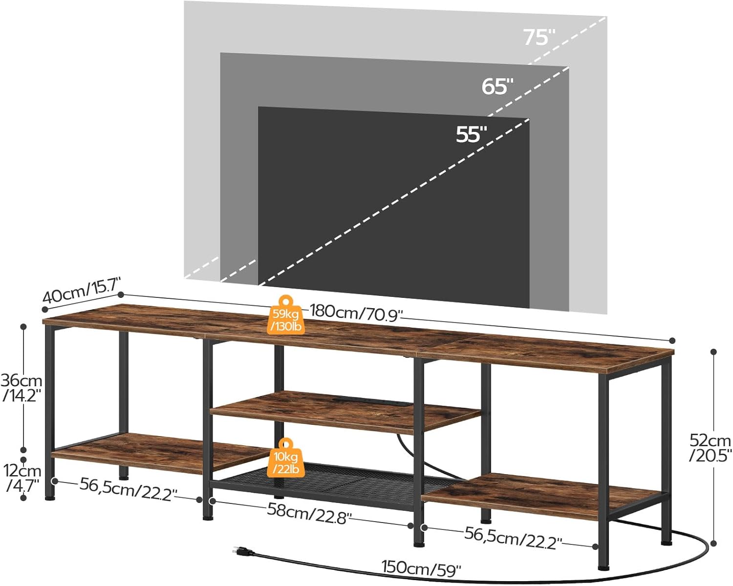 HOOBRO TV Stand with Power Outlets to 75 Inches, TV Console Table with Open Storage Shelves Cabinet, Industrial Media Entertainment Center for Living Room Bedroom, Rustic Brown and Black BF80DS01 - Grand Goldman