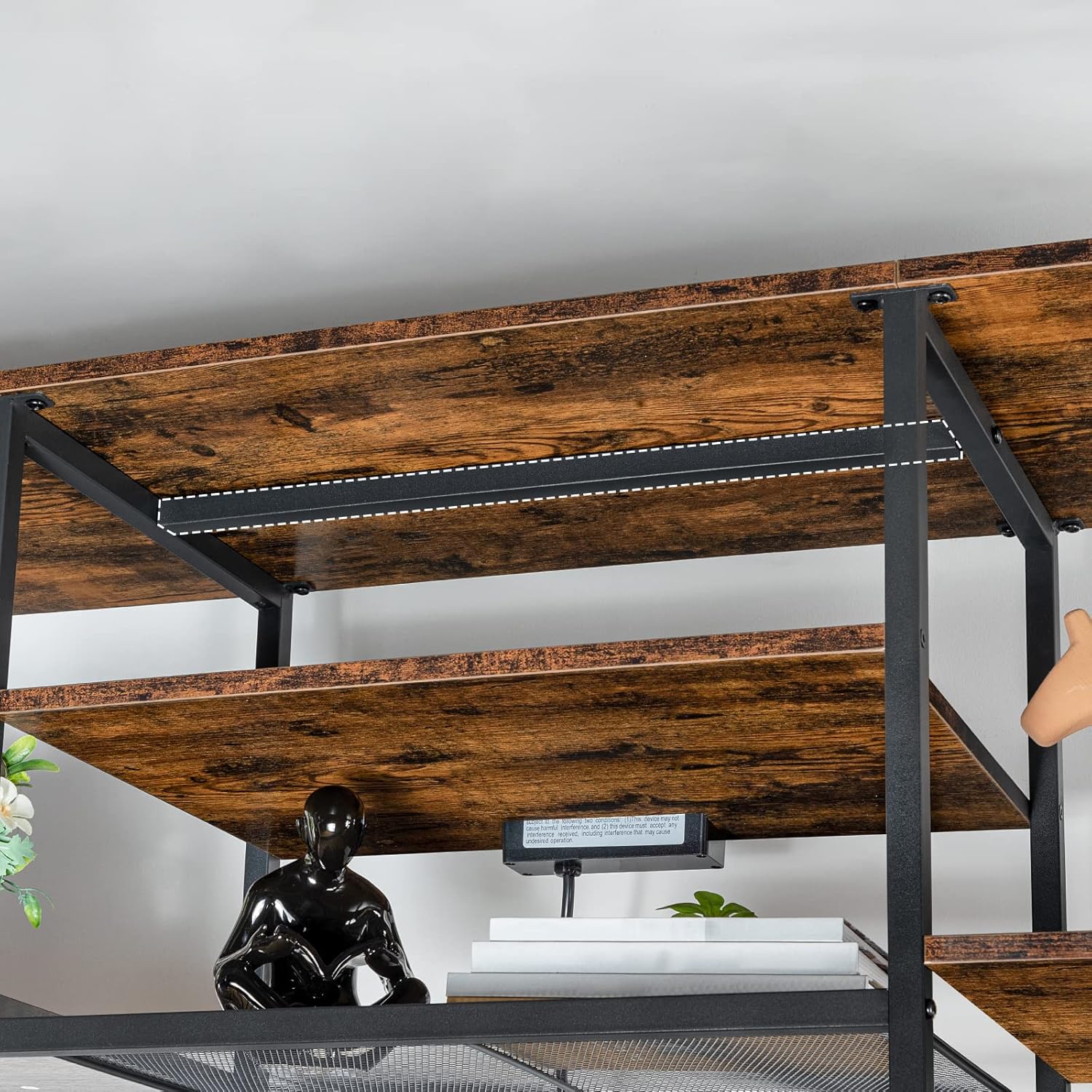 HOOBRO TV Stand with Power Outlets to 75 Inches, TV Console Table with Open Storage Shelves Cabinet, Industrial Media Entertainment Center for Living Room Bedroom, Rustic Brown and Black BF80DS01 - Grand Goldman