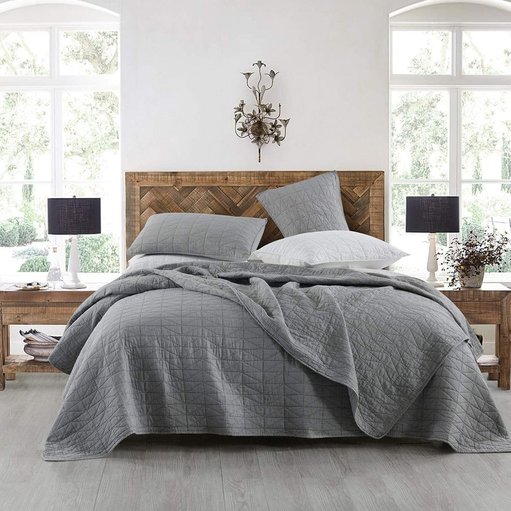 HORIMOTE HOME Quilt Set Queen Size Beige, Classic Geometric Spots Stitched Pattern, Stone-Washed Microfiber Chic Rustic Look, Ultra Soft Lightweight Quilted Bedspread for All Season, 3 Pieces - Grand Goldman