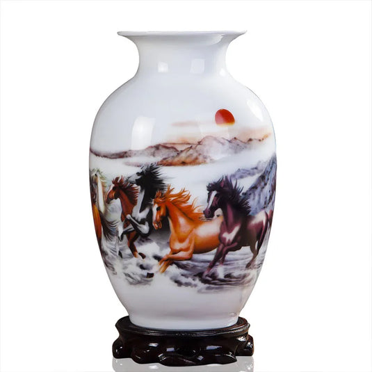 Jingdezhen Ceramic Vases for Home Decor - Traditional Chinese Style Flower Pot Arrangement Tabletop Hand Painted White Pottery Amphora Sakura Decoration