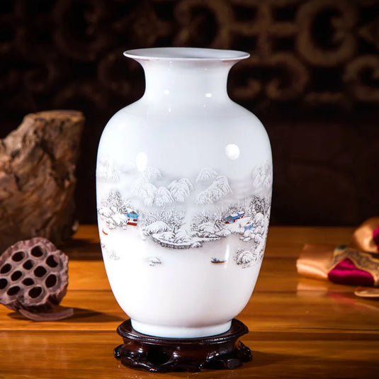 Jingdezhen Vases en céramique pour la décoration de la Maison – Arrangement de Pot de Fleur de Style Chinois Traditionnel, Poterie Blanche Peinte à la Main, décoration d'amphore Sakura