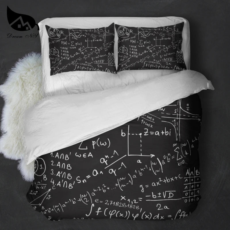 Dream NS Equation Design Mathematics Equations Black Bedding Set GEKK Sci-fi Quilt Cover Pillowcase Customized Home Textiles