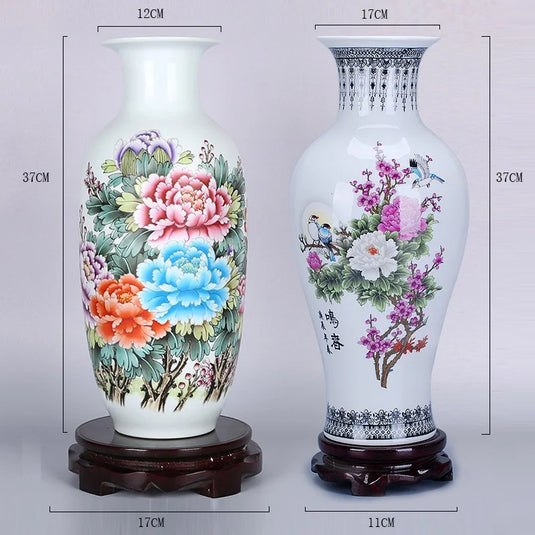 Jingdezhen Grands vases en céramique de 37 cm Décoration de poterie Conteneur floral pour salon Cuisine Bureau Arrangement de pot de fleur long Maison moderne Simple Meuble TV Cadeau de Noël