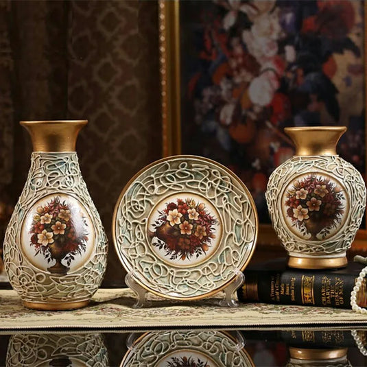 Ensemble de 3 vases en céramique peints à la main, style vintage japonais, décoration d'intérieur, assiette Ampora 3D, paquet d'urne, arrangement de fleurs séchées, design traditionnel chinois et européen