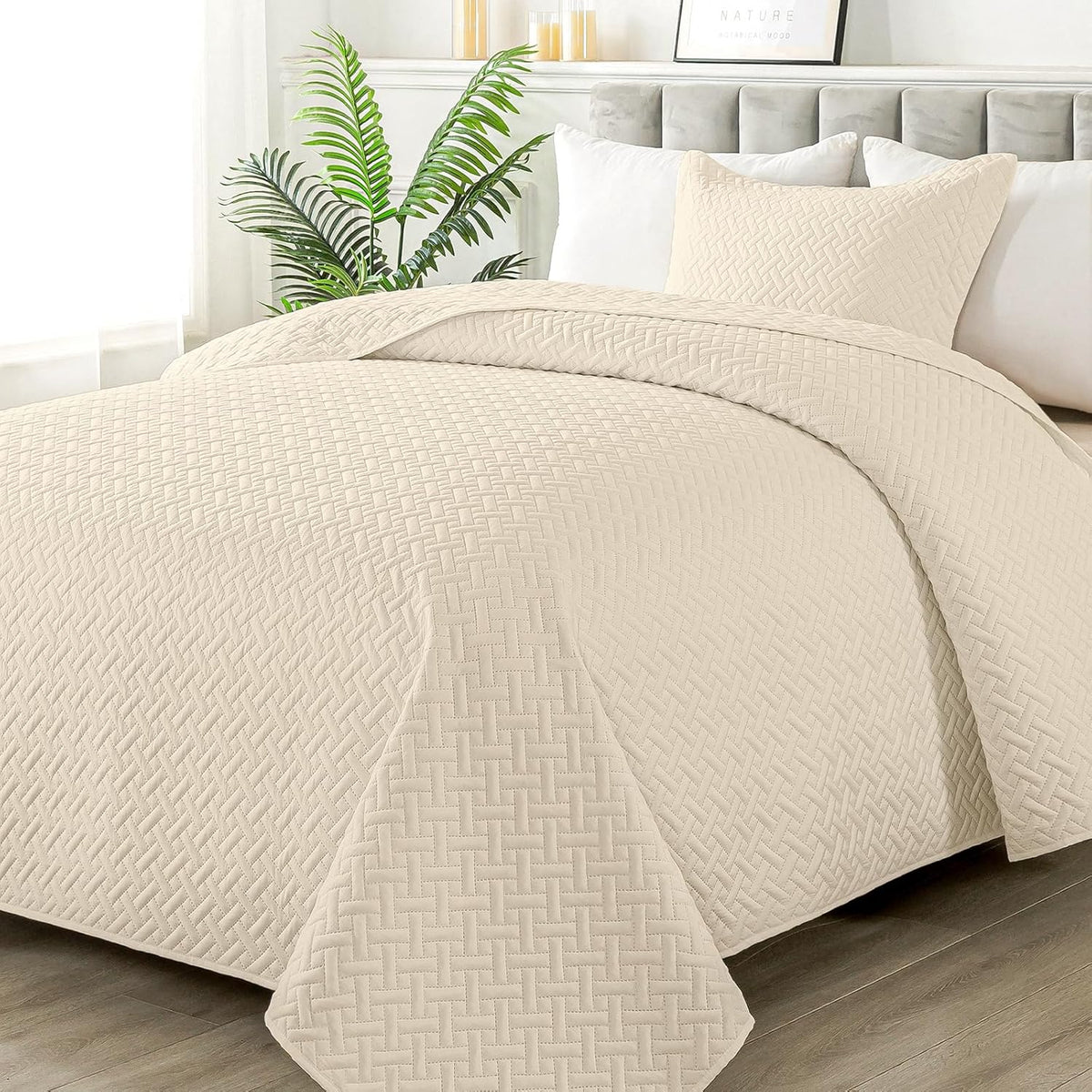 HYLEORY Quilt Set Full/Queen Size - Soft Lightweight Quilts Summer Quilted Bedspreads - Reversible Coverlet Bedding Set for All Season 3 Piece (1 Quilt, 2 Pillow Shams) - Dark Grey - Grand Goldman