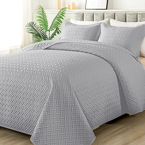 HYLEORY Quilt Set Full/Queen Size - Soft Lightweight Quilts Summer Quilted Bedspreads - Reversible Coverlet Bedding Set for All Season 3 Piece (1 Quilt, 2 Pillow Shams) - Dark Grey - Grand Goldman