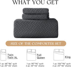 HYLEORY Quilt Set Full/Queen Size - Soft Lightweight Quilts Summer Quilted Bedspreads - Reversible Coverlet Bedding Set for All Season 3 Piece (1 Quilt, 2 Pillow Shams) - Dark Grey - Grand Goldman