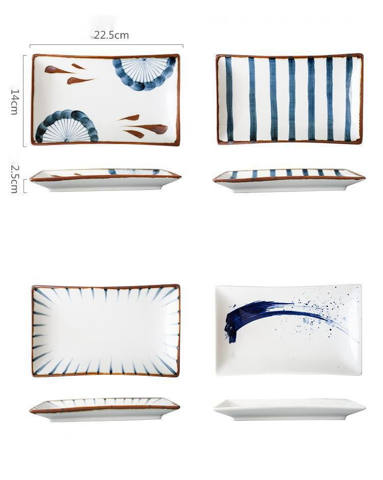 Hand-painted Japanese Style Retro Hand-painted Ceramic Sushi Plate Rectangular Plate - Grand Goldman