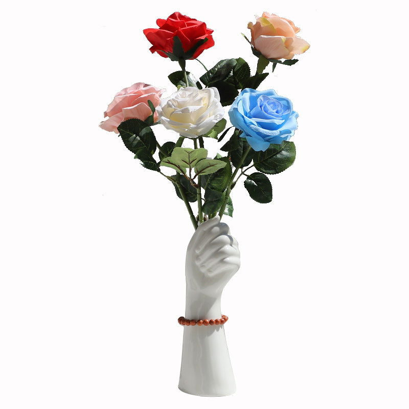 Hand Holding Flowers Ceramic Vase home Decoration Kitchen Floral Pot Office Handicraft Ornaments - Grand Goldman