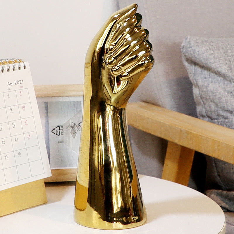 Hand Holding Flowers Ceramic Vase home Decoration Kitchen Floral Pot Office Handicraft Ornaments - Grand Goldman