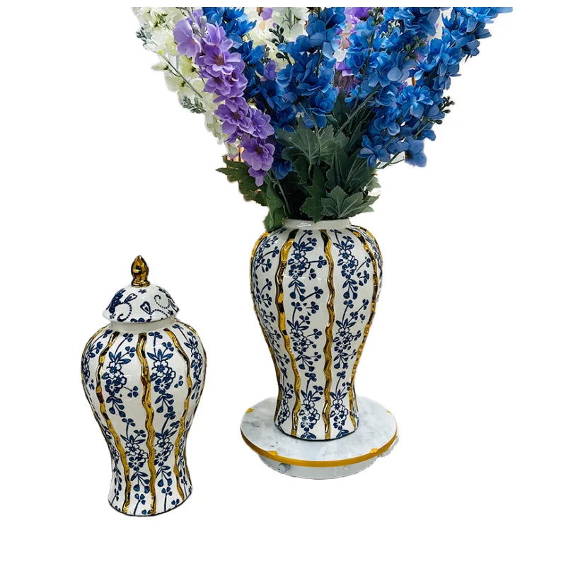 Hand Painted Blue Glazed Blue and White Ceramic General Vase Porcelain Handicrafts Storage Tank Flower Vase Ginger Jar - Grand Goldman