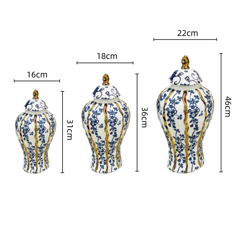 Hand Painted Blue Glazed Blue and White Ceramic General Vase Porcelain Handicrafts Storage Tank Flower Vase Ginger Jar - Grand Goldman