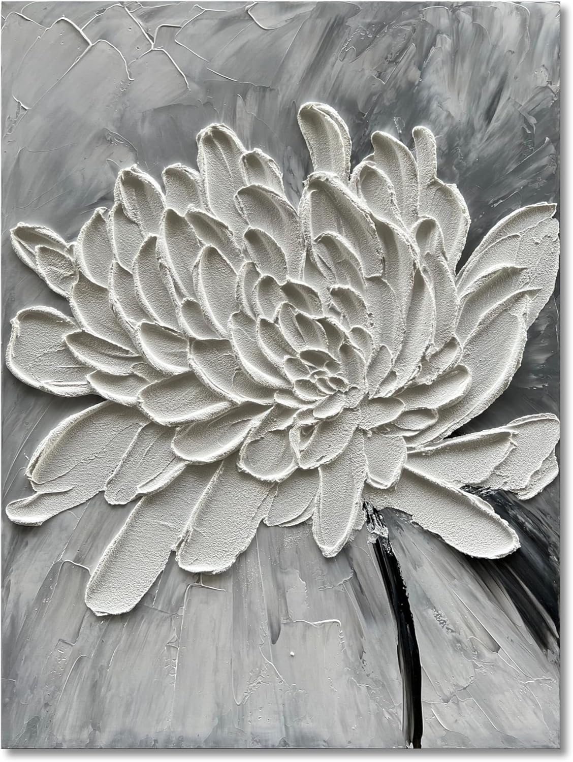 Hand Painted Modern Black and White Art Oil Painting White Plum Blossom Painting 24x48 inch Canvas Wall Art Home Wall Decorative Art - Grand Goldman
