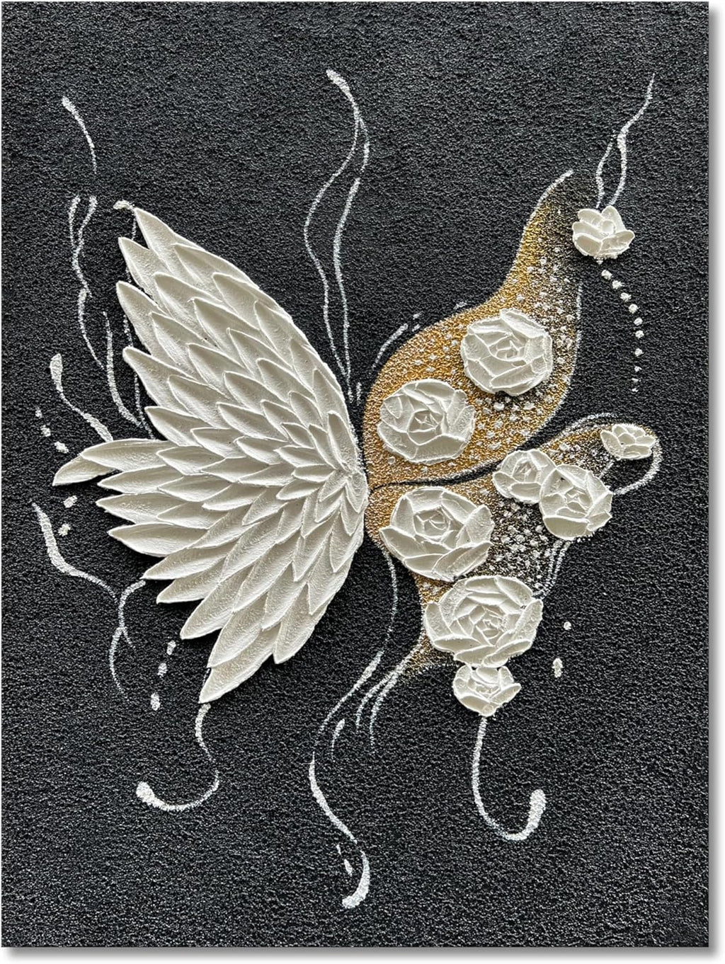 Hand Painted Modern Black and White Art Oil Painting White Plum Blossom Painting 24x48 inch Canvas Wall Art Home Wall Decorative Art - Grand Goldman