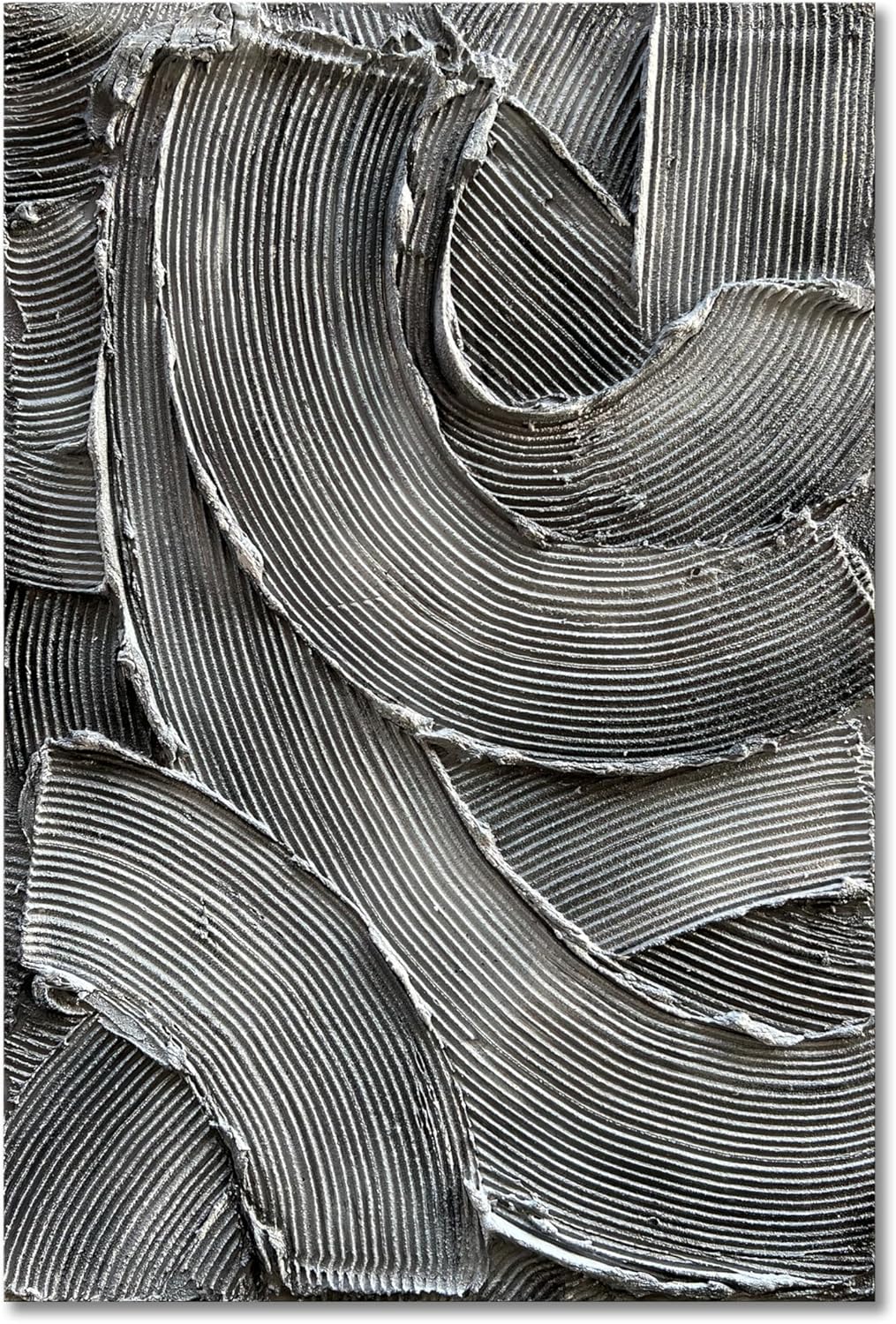 Hand Painted Modern Black and White Art Oil Painting White Plum Blossom Painting 24x48 inch Canvas Wall Art Home Wall Decorative Art - Grand Goldman