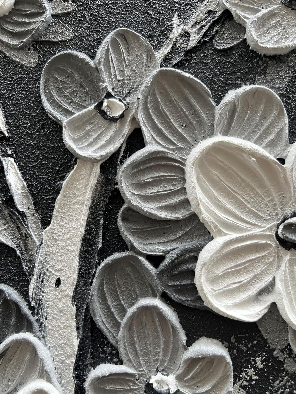 Hand Painted Modern Black and White Art Oil Painting White Plum Blossom Painting 24x48 inch Canvas Wall Art Home Wall Decorative Art - Grand Goldman