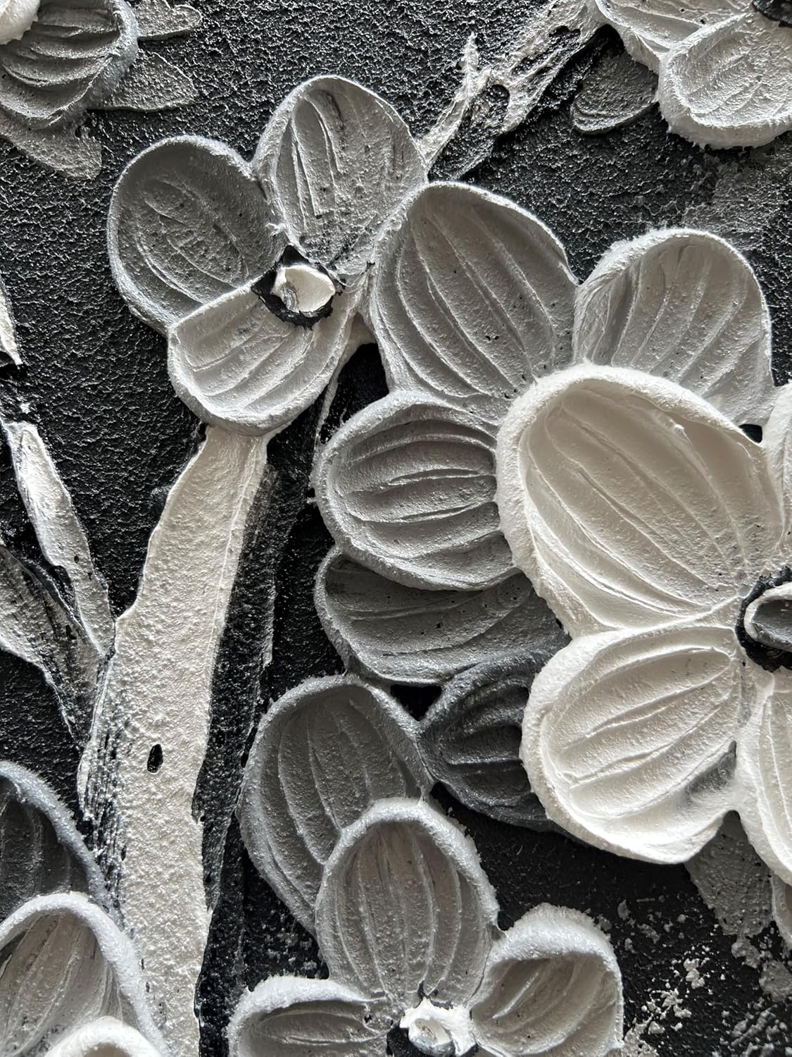 Hand Painted Modern Black and White Art Oil Painting White Plum Blossom Painting 24x48 inch Canvas Wall Art Home Wall Decorative Art - Grand Goldman