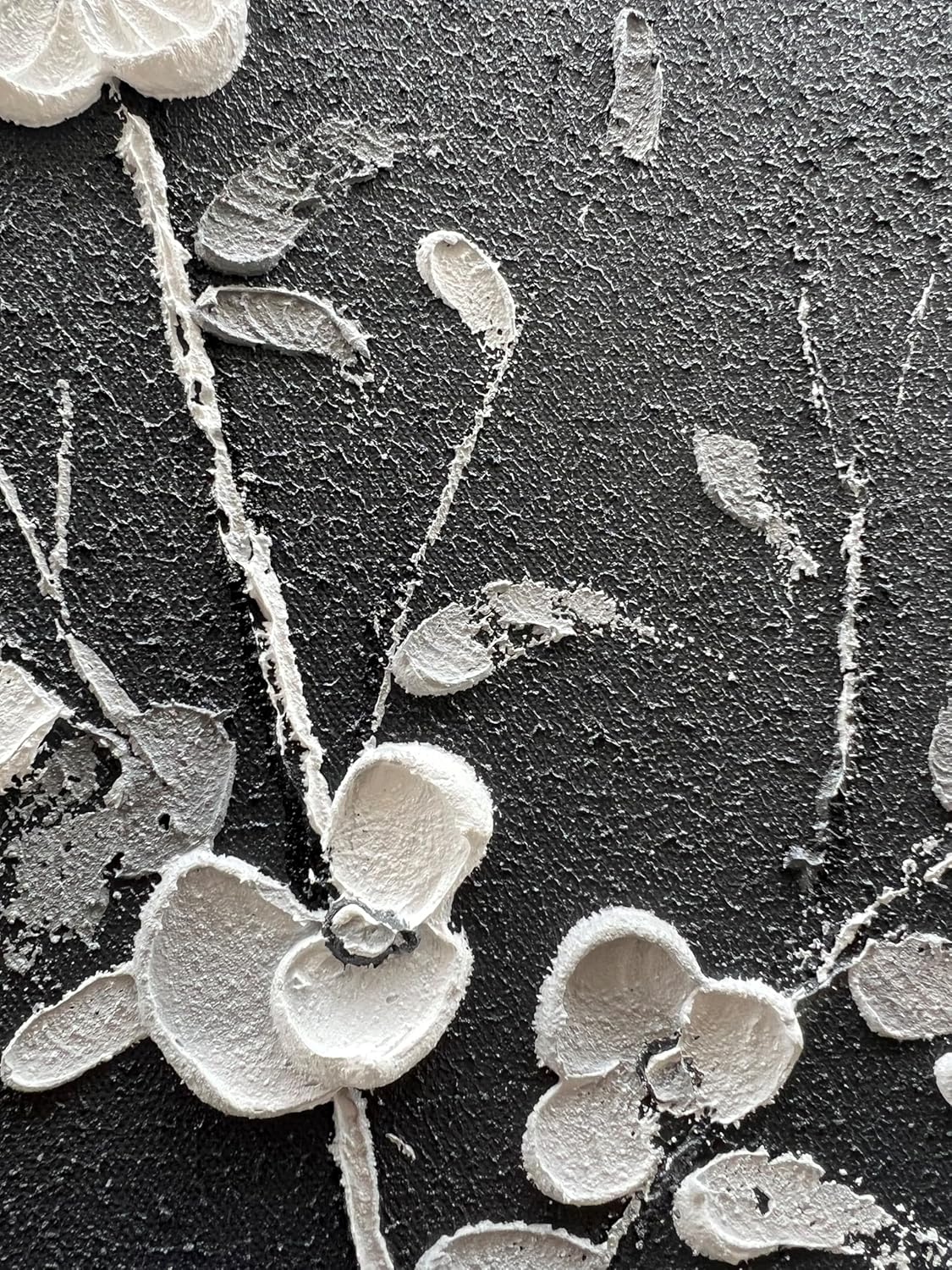 Hand Painted Modern Black and White Art Oil Painting White Plum Blossom Painting 24x48 inch Canvas Wall Art Home Wall Decorative Art - Grand Goldman