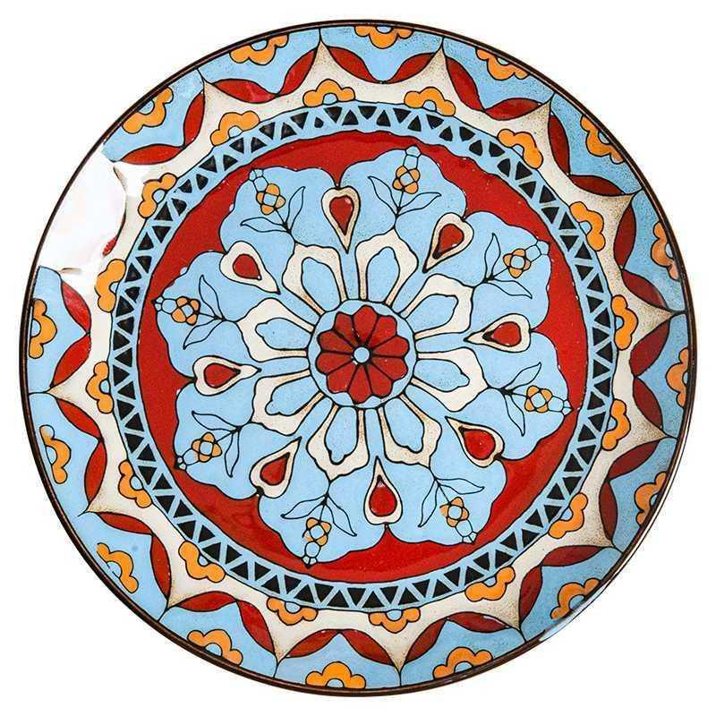 Hand painted ceramic plate round dinner plate - Grand Goldman