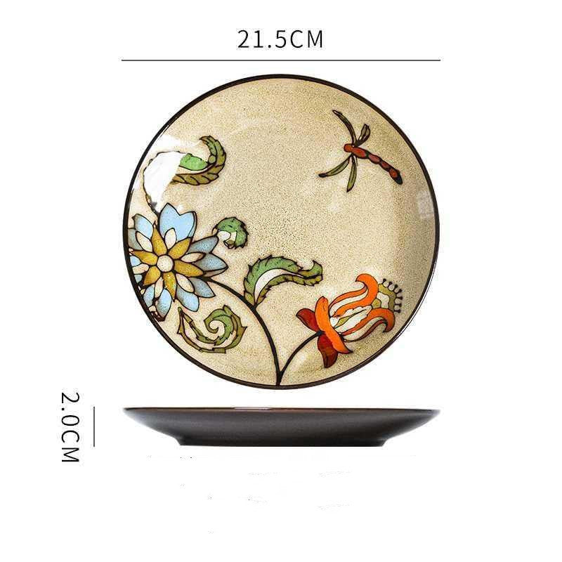 Hand painted ceramic plate round dinner plate - Grand Goldman