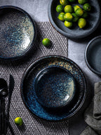 Handcrafted Deep Blue Ceramic Plate Japanese Kiln Change Series – Unique Glaze Textures Dishwasher & Microwave Safe - Grand Goldman