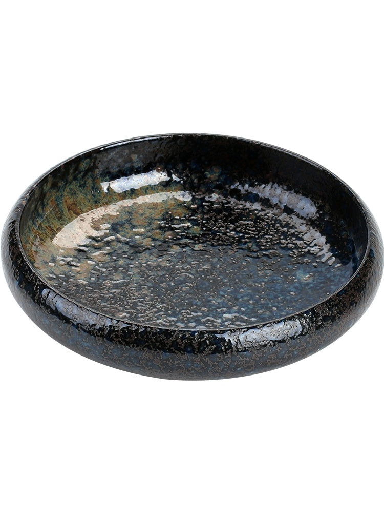Handcrafted Deep Blue Ceramic Plate Japanese Kiln Change Series – Unique Glaze Textures Dishwasher & Microwave Safe - Grand Goldman