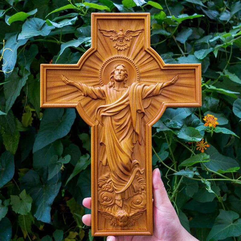 Handicrafts Ascending Wooden Cross Home Church Wood Carving - Grand Goldman