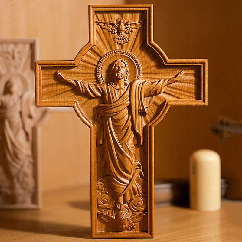 Handicrafts Ascending Wooden Cross Home Church Wood Carving - Grand Goldman