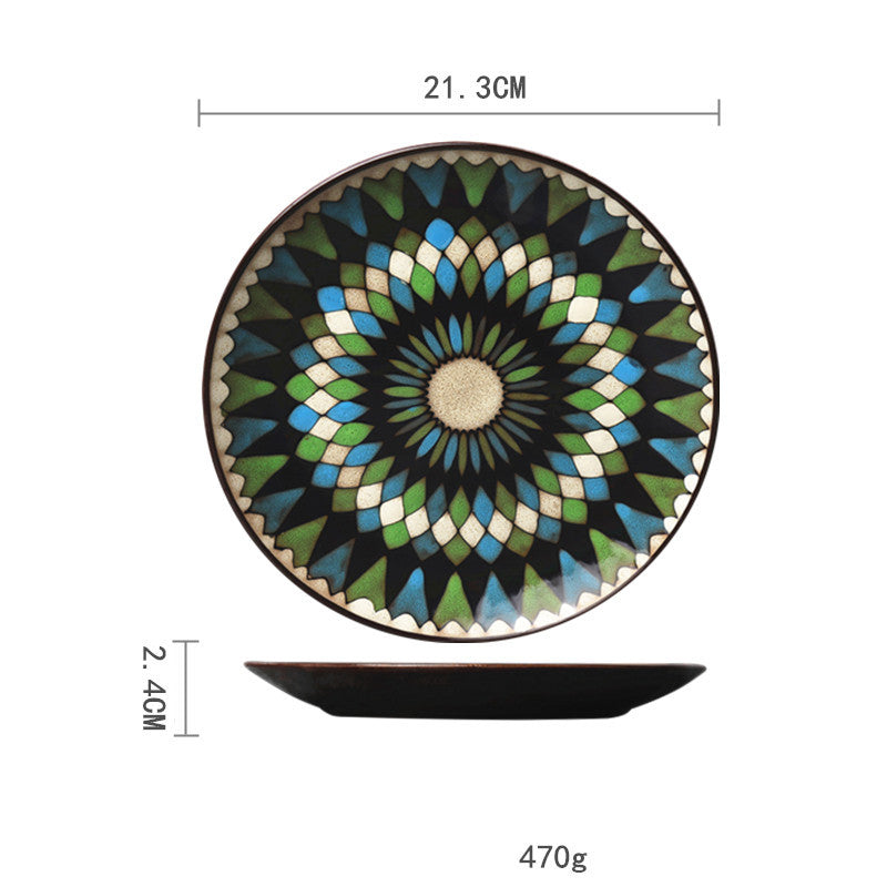 Handpainted Porcelain Plates Household Colored Tableware Round Flat Grand Goldman