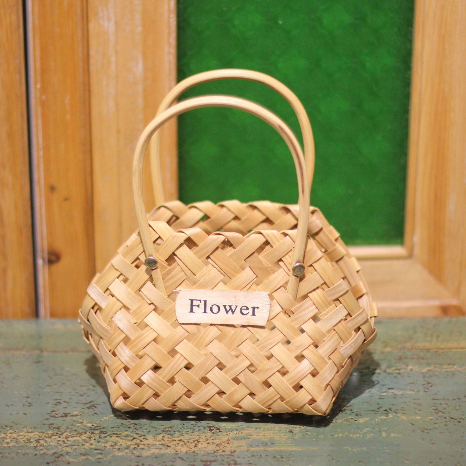 Handwoven Wood Chips Small Flower Basket Ornament - Grand Goldman
