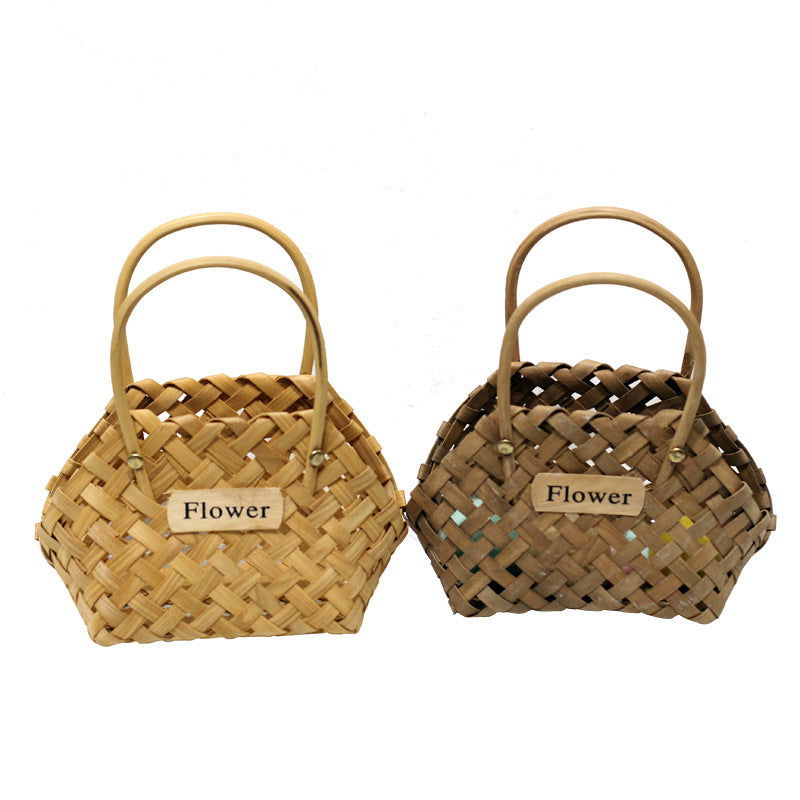 Handwoven Wood Chips Small Flower Basket Ornament - Grand Goldman