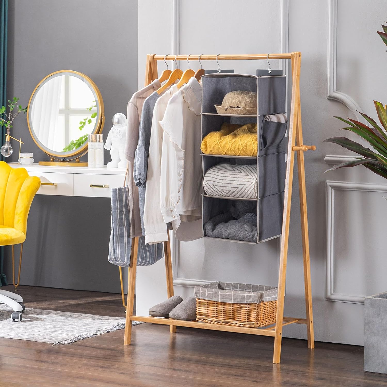 Hanging Closet Organizer, 4-Shelf Closet Hanging Storage Shelves, Grey - Grand Goldman