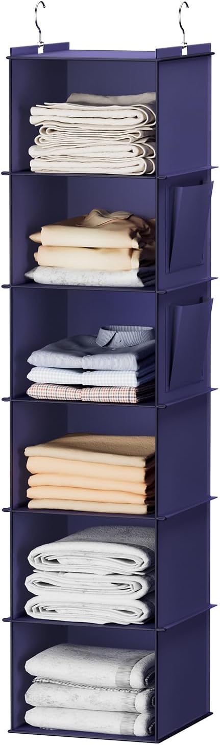 Hanging Closet Organizer and Storage, 6-Shelf Closet Hanging Storage Shelves, Grey - Grand Goldman