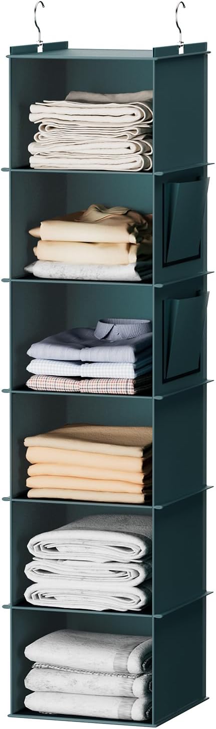 Hanging Closet Organizer and Storage, 6-Shelf Closet Hanging Storage Shelves, Grey - Grand Goldman