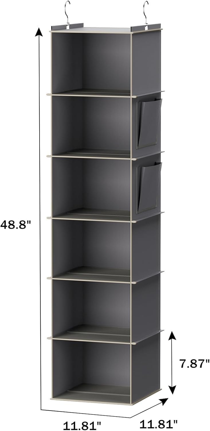 Hanging Closet Organizer and Storage, 6-Shelf Closet Hanging Storage Shelves, Grey - Grand Goldman